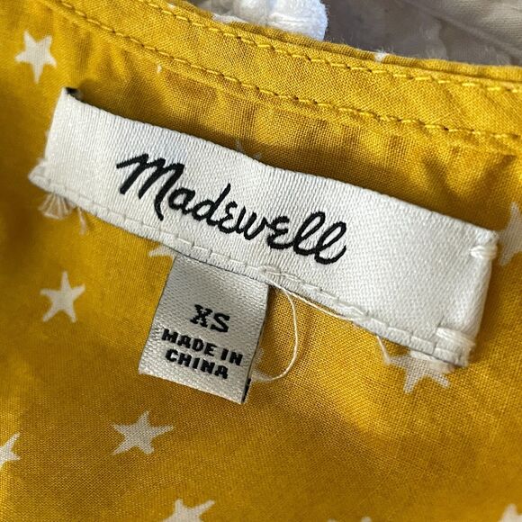 Madewell Blouse Womens Extra Small Yellow Star Scatter Wrap Cropped Top Cotton - Picture 2 of 6